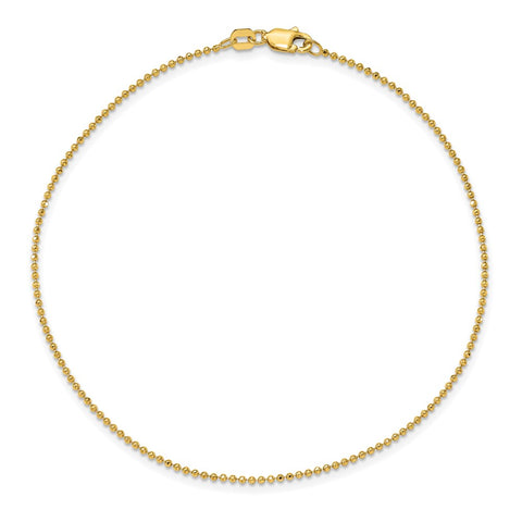 14k 1.2mm D/C Beaded Chain Anklet-WBC-PEN247-10