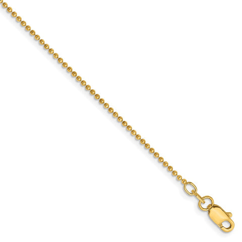 14k 1.2mm D/C Beaded Chain Anklet-WBC-PEN247-10