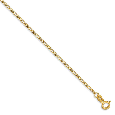 14k 1.25mm Flat Figaro Chain Anklet-WBC-PEN7-9