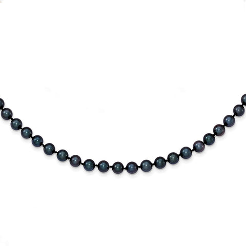 14k White Gold 5-6mm Round Black Saltwater Akoya Cultured Pearl Necklace-WBC-PLB50-24