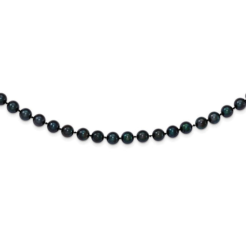 14k White Gold 6-7mm Round Black Saltwater Akoya Cultured Pearl Necklace-WBC-PLB60-24
