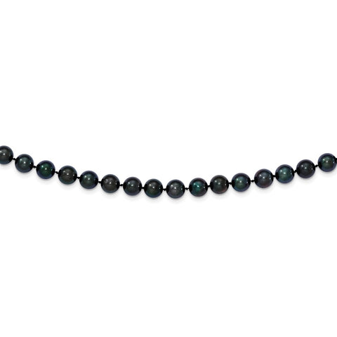 14k White Gold 7-8mm Round Black Saltwater Akoya Cultured Pearl Necklace-WBC-PLB70-18