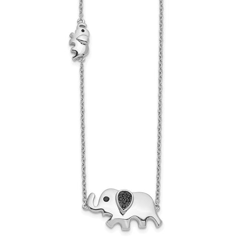 14k White Gold Black Diamond Elephant 18 inch Necklace-WBC-PM3771-BK-005-WA