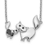 14k White Gold Black Diamond Mother and Baby Cat 18 inch Necklace-WBC-PM3772-BK-004-WA