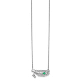 14k White Gold Diamond Bar w/Emerald Feather 18 inch Necklace-WBC-PM3780-EM-008-WA