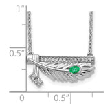 14k White Gold Diamond Bar w/Emerald Feather 18 inch Necklace-WBC-PM3780-EM-008-WA