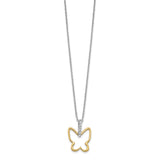 14k Two-tone Diamond Butterfly 18 inch Necklace-WBC-PM3799-010-YWA