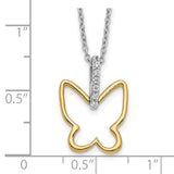 14k Two-tone Diamond Butterfly 18 inch Necklace-WBC-PM3799-010-YWA