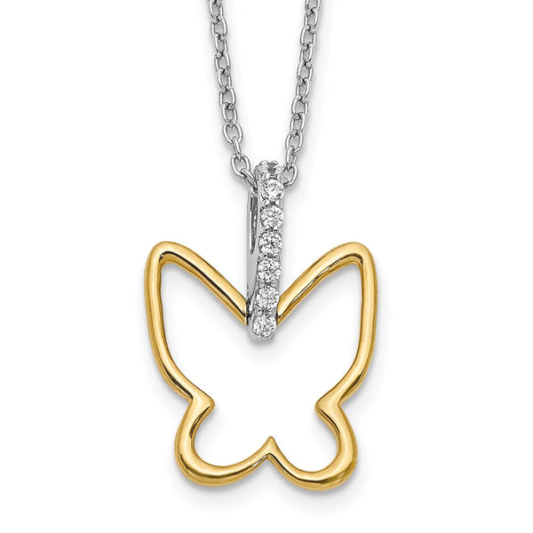 14k Two-tone Diamond Butterfly 18 inch Necklace-WBC-PM3799-010-YWA