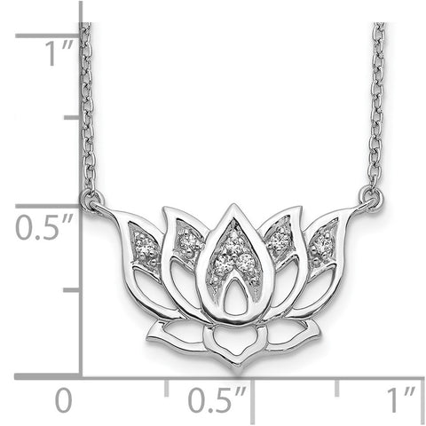 14k White Gold Diamond Lotus Flower 18 inch Necklace-WBC-PM3810-008-WA