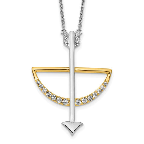 14k Two-tone Diamond Bow and Arrow 18 inch Necklace-WBC-PM3897-030-YWA