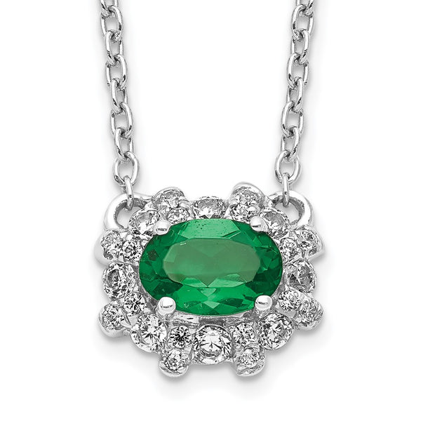 14k White Gold Diamond and Oval Emerald 18 inch Necklace-WBC-PM4025-EM-020-WA-18