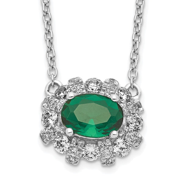 14k White Gold Diamond and Oval Emerald 18 inch Necklace-WBC-PM4025-EM-045-WA-18