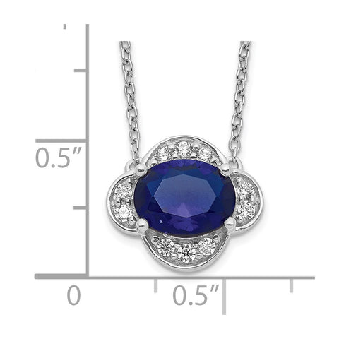 14k White Gold Diamond and Oval Sapphire 18 inch Necklace-WBC-PM4027-SA-020-WA-18