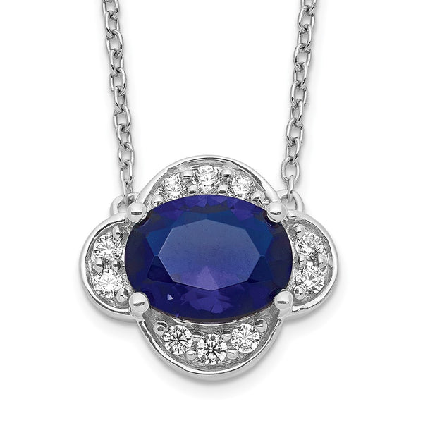 14k White Gold Diamond and Oval Sapphire 18 inch Necklace-WBC-PM4027-SA-020-WA-18