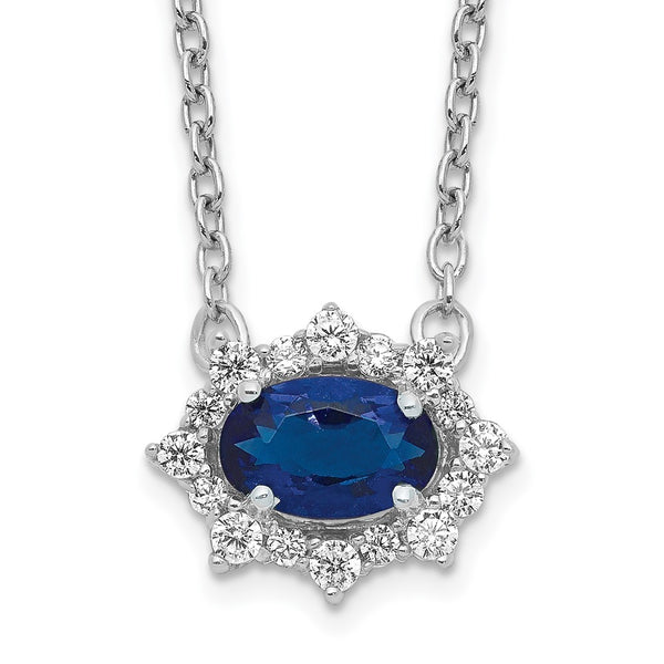 14k White Gold Diamond and Oval Sapphire 18 inch Necklace-WBC-PM4028-SA-014-WA-18