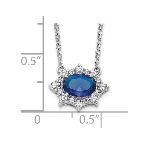 14k White Gold Diamond and Oval Sapphire 18 inch Necklace-WBC-PM4028-SA-025-WA-18