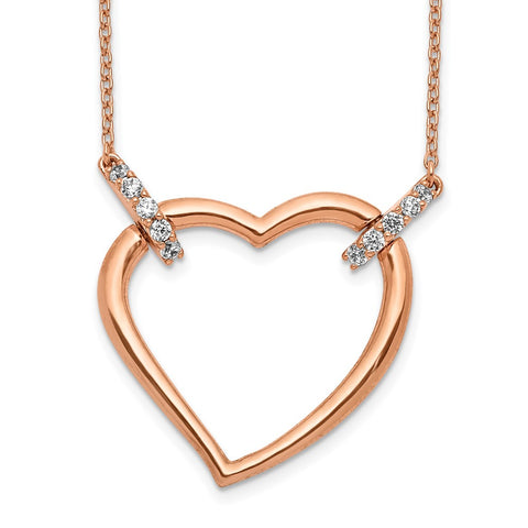 14k Rose Gold Diamond Heart 18 inch Necklace-WBC-PM4366-025-RA