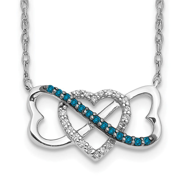 14k White Gold w/ Blue and White Diamond Triple Heart Pendant-WBC-PM4680-BD-010-WA