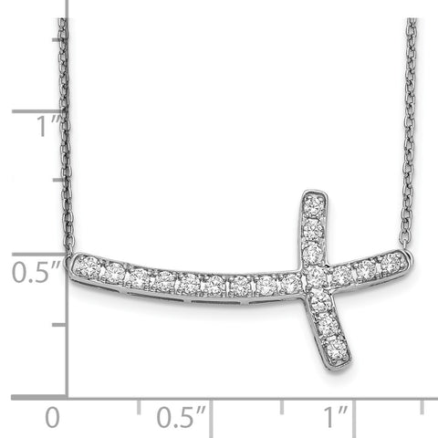 14k White Gold Diamond Sideways Cross 18in Necklace-WBC-PM4691-050-WA