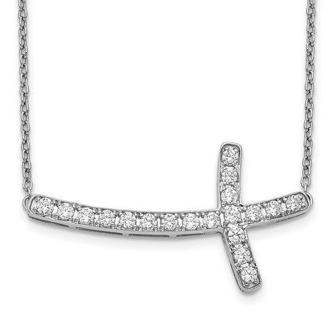 14k White Gold Diamond Sideways Cross 18in Necklace-WBC-PM4691-050-WA