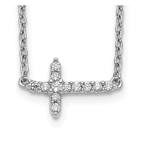 14k White Gold Diamond Sideways Cross 18in Necklace-WBC-PM4692-010-WA