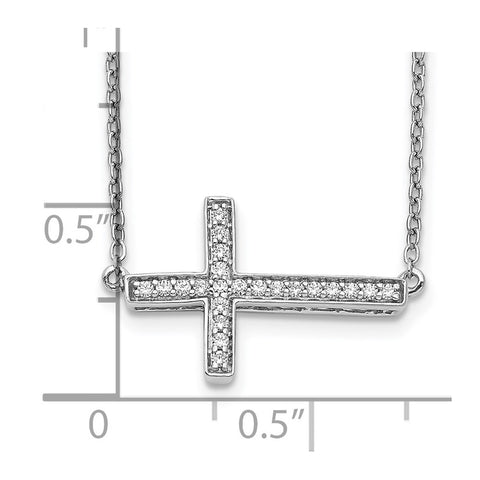 14k White Gold Diamond Sideways Cross 18in Necklace-WBC-PM4695-016-WA