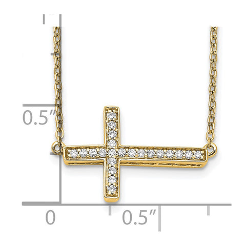 14k Diamond Sideways Cross 18in Necklace-WBC-PM4695-016-YA