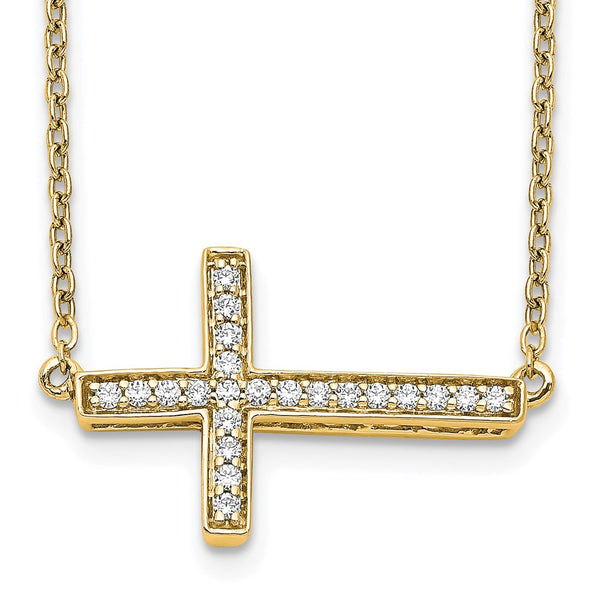 14k Diamond Sideways Cross 18in Necklace-WBC-PM4695-016-YA