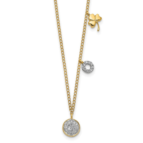 14k Diamond Two Circle and Shamrock 16.5 inch Necklace-WBC-PM4699-010-YA