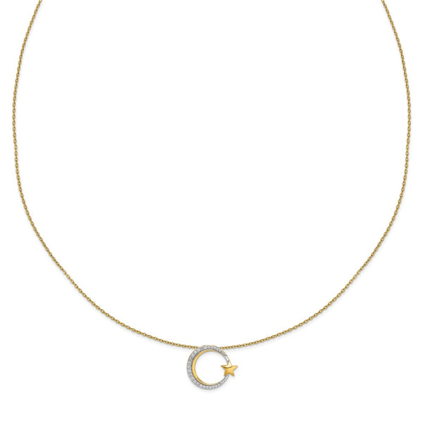 14k Polished Moon and Star Diamond Chain Slide Necklace-WBC-PM6789-013-YA