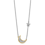 14k Two-tone Moon w/Star Diamond 18in Necklace-WBC-PM6848-016-WYA