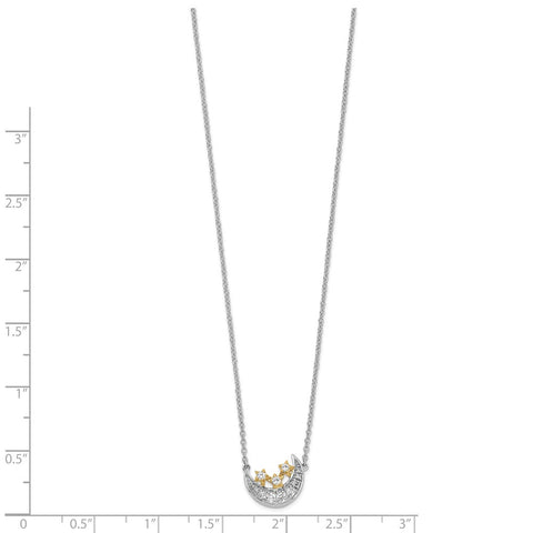 14k Two-tone Moon w/3-Stars Diamond 18in Necklace-WBC-PM6850-019-WYA