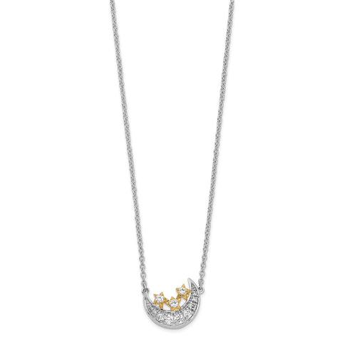 14k Two-tone Moon w/3-Stars Diamond 18in Necklace-WBC-PM6850-019-WYA