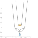 14k Two-tone Blue Topaz Dangle Wings w/Halo Dble 18in Necklace-WBC-PM6860-BT-WYA