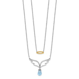 14k Two-tone Blue Topaz Dangle Wings w/Halo Dble 18in Necklace-WBC-PM6860-BT-WYA