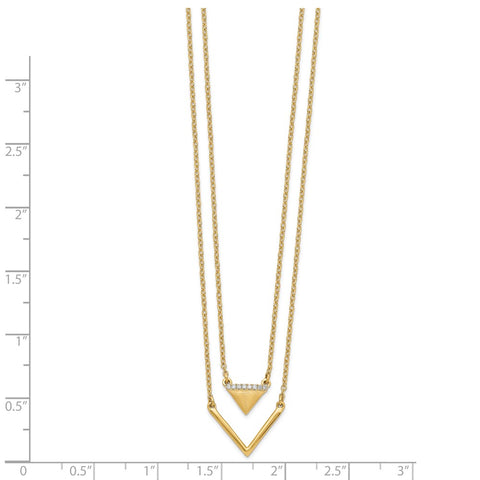 14k Satin/Polished Diamond Double Triangle 2strand 18in Necklace-WBC-PM6864-003-YA