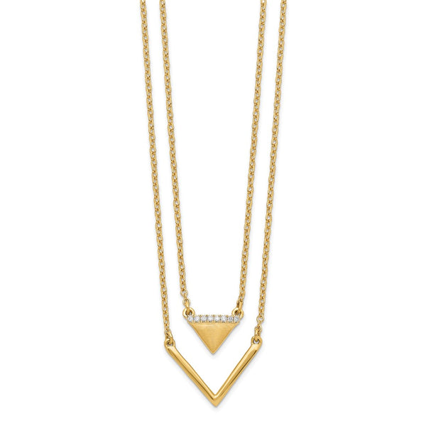 14k Satin/Polished Diamond Double Triangle 2strand 18in Necklace-WBC-PM6864-003-YA