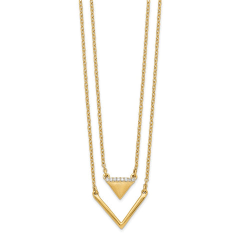 14k Satin/Polished Diamond Double Triangle 2strand 18in Necklace-WBC-PM6864-003-YA