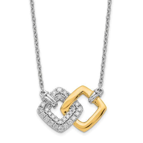 14k Two-tone Polished Dia. Double Square 18in Necklace-WBC-PM6881-020-WYA