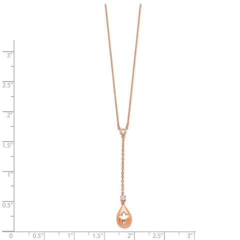 14k Rose Gold Diamond Teardrop w/Flower Dangle 18in Necklace-WBC-PM6883-007-RA