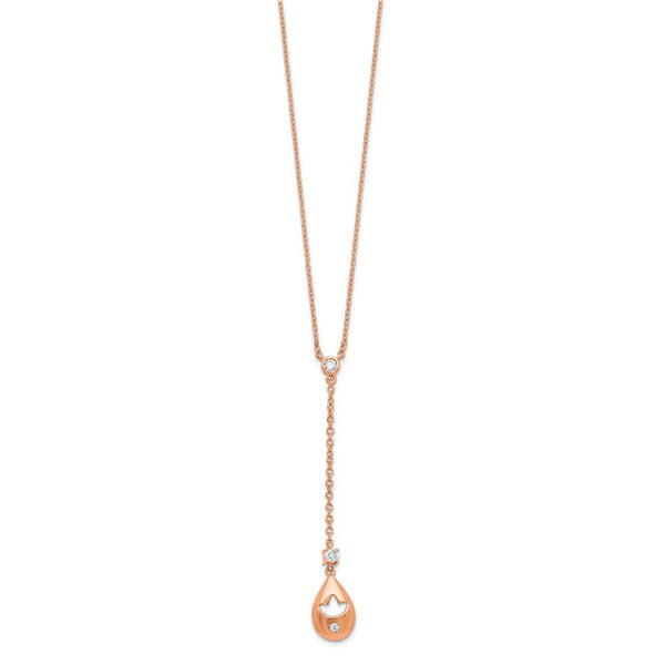 14k Rose Gold Diamond Teardrop w/Flower Dangle 18in Necklace-WBC-PM6883-007-RA