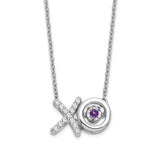 14k White Gold Amethyst/Diamond X and O Necklace-WBC-PM7121-AM-013-WA