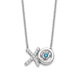 14k White Gold Blue Topaz/Diamond X and O Necklace-WBC-PM7121-BT-013-WA