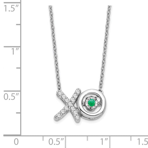 14k White Gold Emerald/Diamond X and O Necklace-WBC-PM7121-EM-014-WA