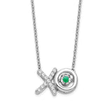 14k White Gold Emerald/Diamond X and O Necklace-WBC-PM7121-EM-014-WA