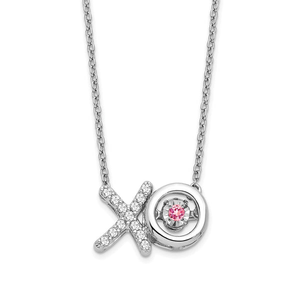 14k White Gold Vibrant Pink Tourmaline/Diamond X and O Necklace-WBC-PM7121-PT-014-WA