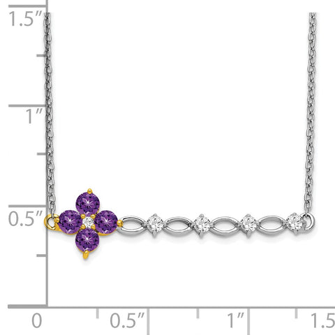 14k Two-tone Amethyst and Diamond 18in. Floral Bar Necklace-WBC-PM7134-AM-016-WYA