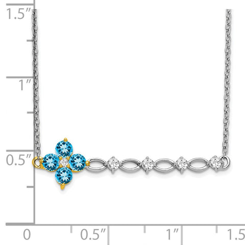 14k Two-tone Blue Topaz and Diamond 18in. Floral Bar Necklace-WBC-PM7134-BT-016-WYA