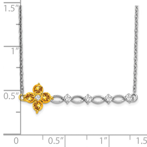 14k Two-tone Citrine and Diamond 18in. Floral Bar Necklace-WBC-PM7134-CI-016-WYA